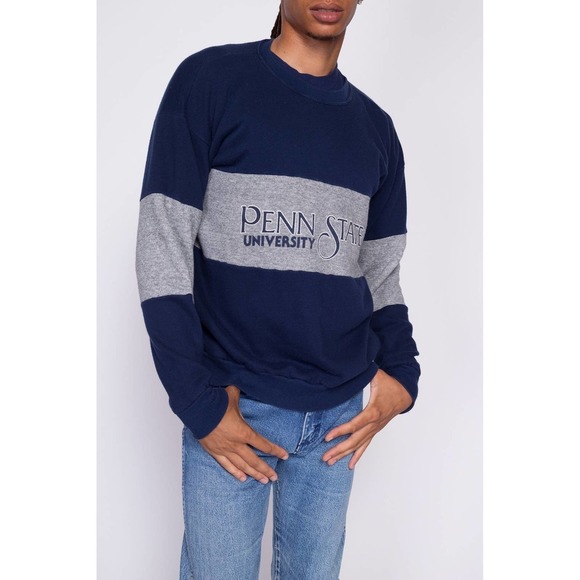 80s Penn‎ State University Sweatshirt - Men's Large | Vintage Striped Pullover - Picture 2 of 8